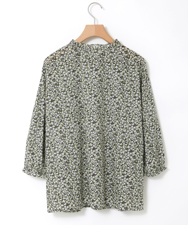 小花柄プリント 七分袖 ギャザーブラウス【JAPAN FABRIC】