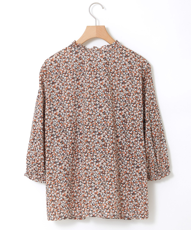 小花柄プリント 七分袖 ギャザーブラウス【JAPAN FABRIC】