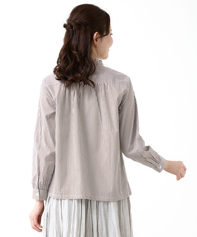 フリルカラー ストライプ ブラウス