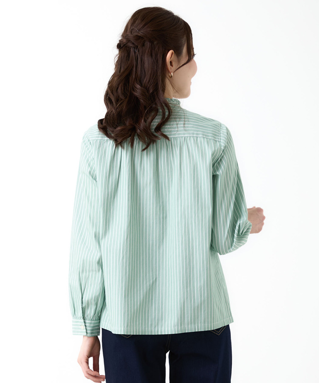 フリルカラー ストライプ ブラウス