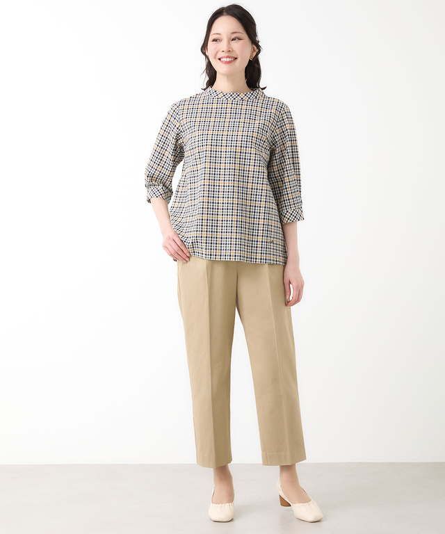 クロコダイルタータン サッカー 七分袖ブラウス