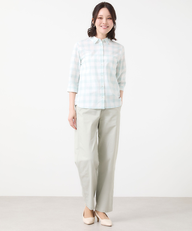 ドビー素材 七分袖 ブラウス