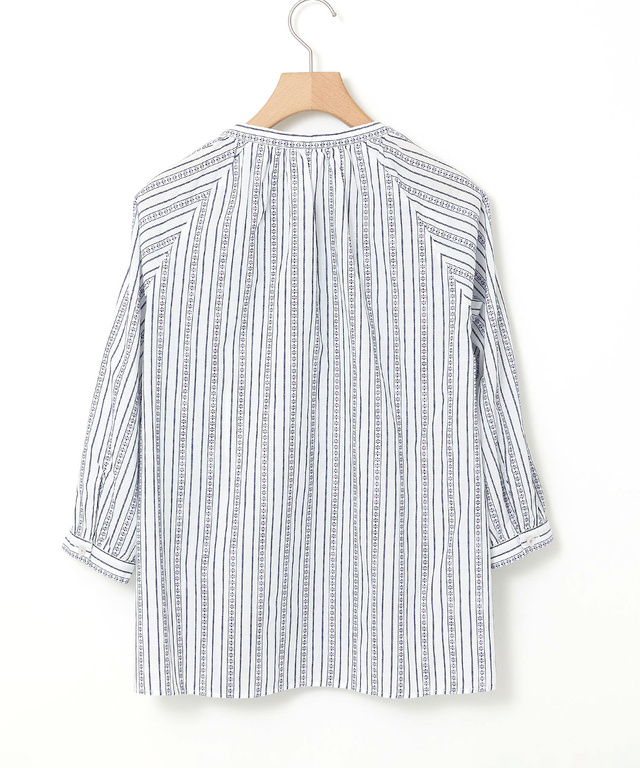 ジャカード スキッパー 七分袖ブラウス 