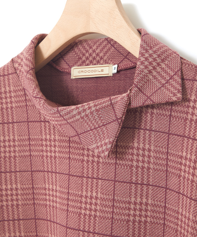 襟デザイン 格子柄 カットチュニック