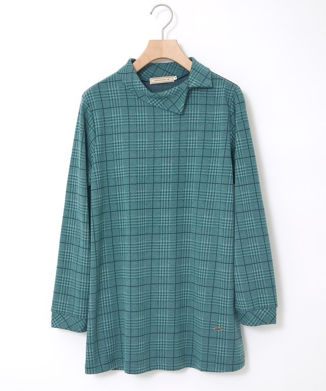 襟デザイン 格子柄 カットチュニック