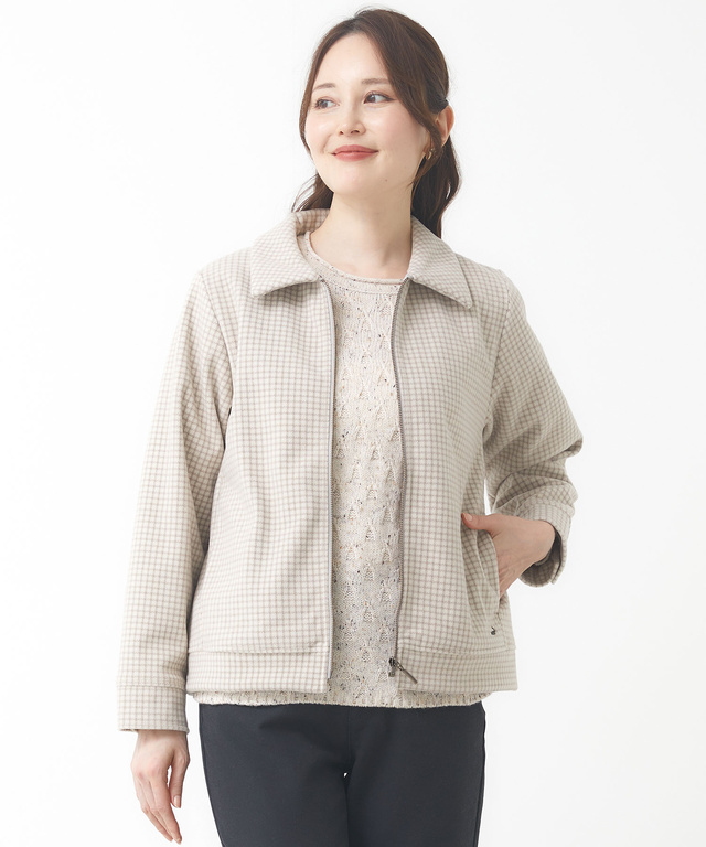 ステンカラー 千鳥柄 ジップジャケット【手洗いOK】