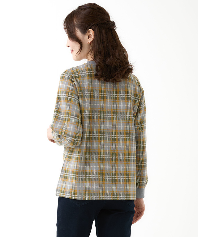 チェック柄 リブ配色 プルオーバー