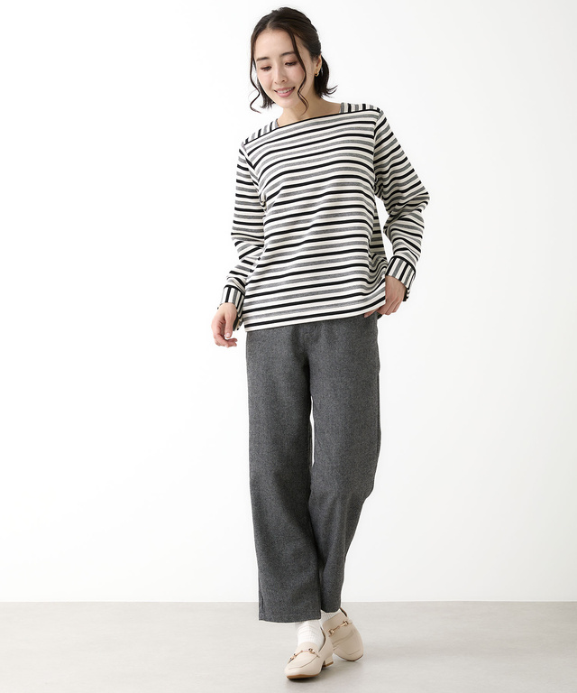 スクエアネック ボーダー プルオーバー　