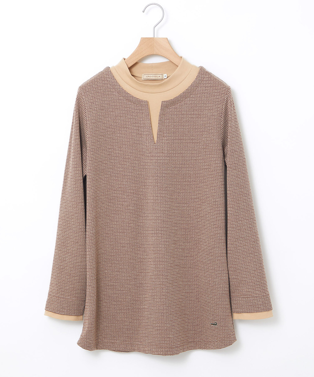 千鳥柄ドッキング デザインカットソー