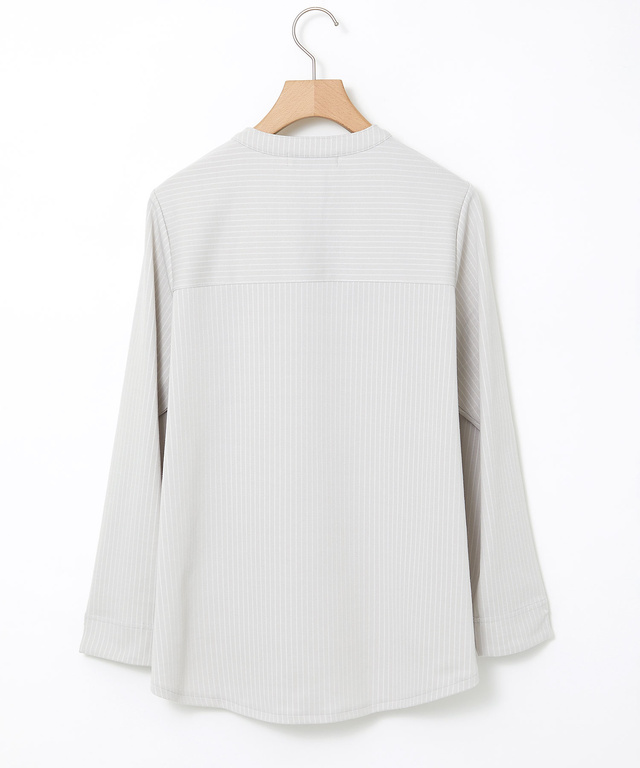 ストライプ ヘンリーネック カットソー