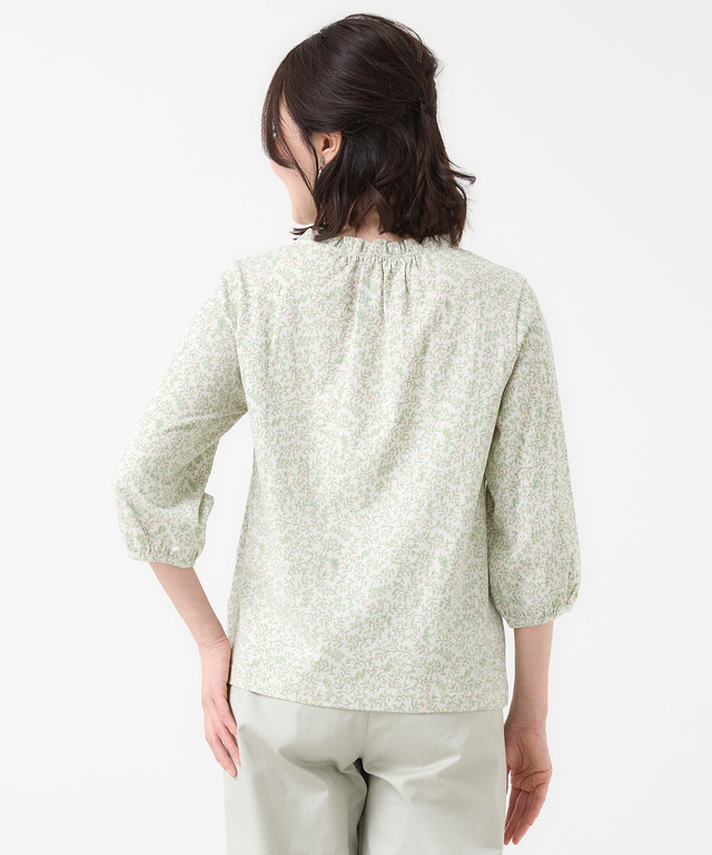 総柄プリント フリル襟 カットソー