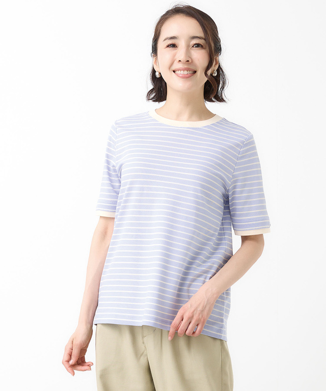スノーコットン 鹿の子ボーダー Tシャツ【接触冷感】
