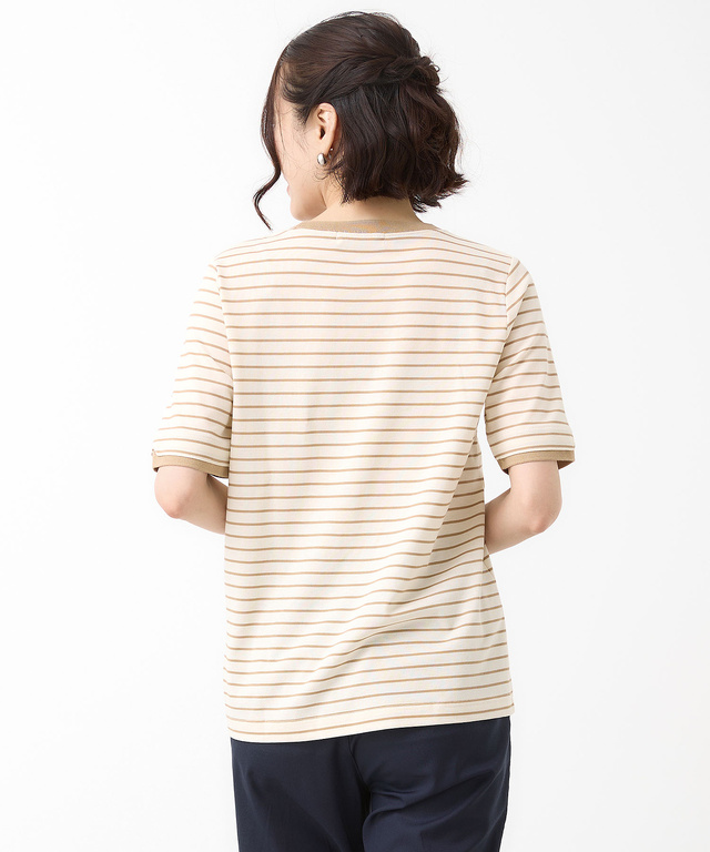 スノーコットン 鹿の子ボーダー Tシャツ【接触冷感】