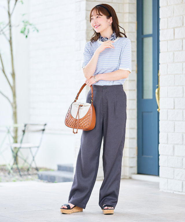 スノーコットン 鹿の子ボーダー Tシャツ【接触冷感】