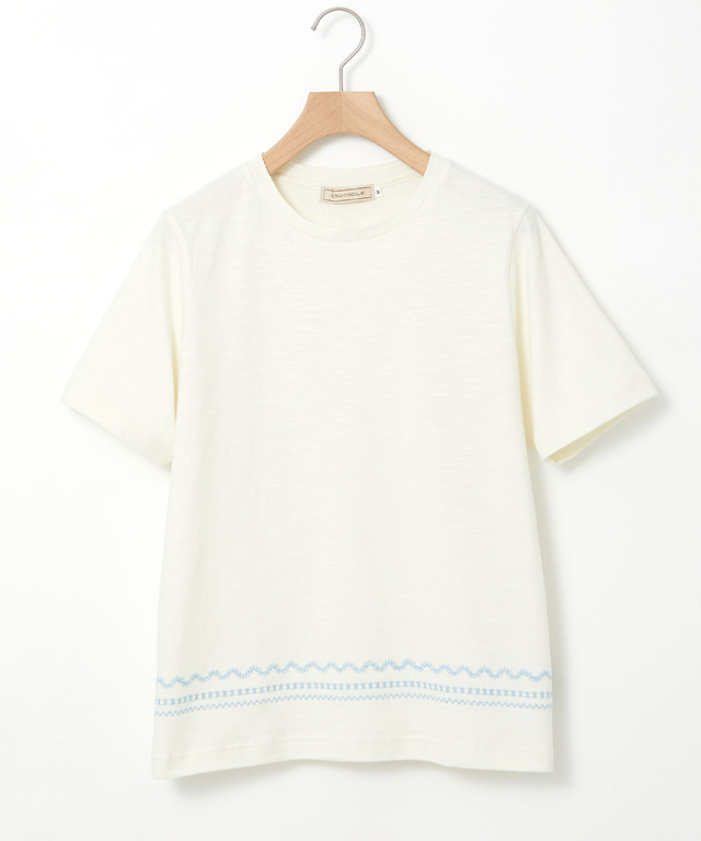 裾刺繍 スラブ天竺 Tシャツ