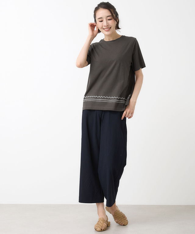 裾刺繍 スラブ天竺 Tシャツ