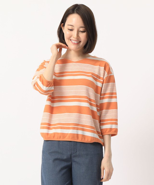 後ろリボンボーダーTシャツ【吸汗速乾】【UVカット】