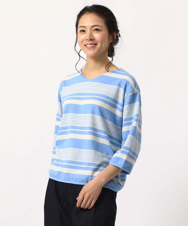 後ろリボンボーダーTシャツ【吸汗速乾】【UVカット】
