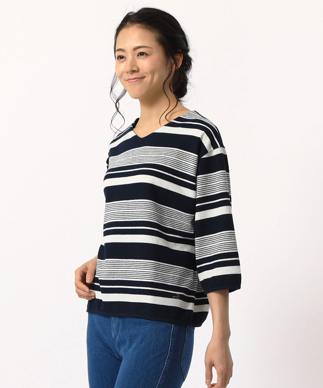 後ろリボンボーダーTシャツ【吸汗速乾】【UVカット】