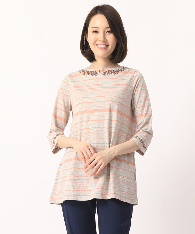 刺繍ボーダーカットチュニック