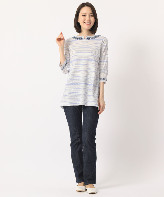 刺繍ボーダーカットチュニック