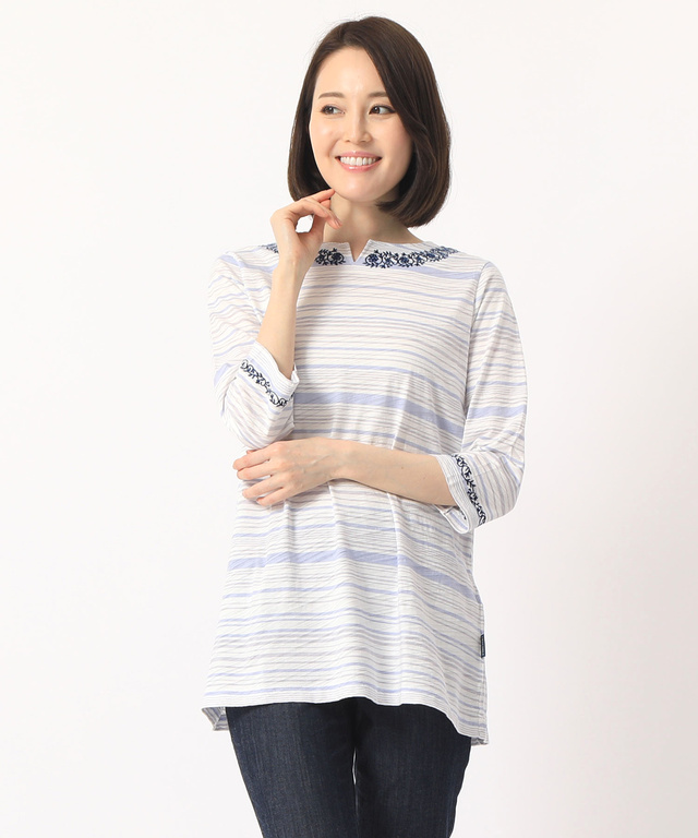 刺繍ボーダーカットチュニック