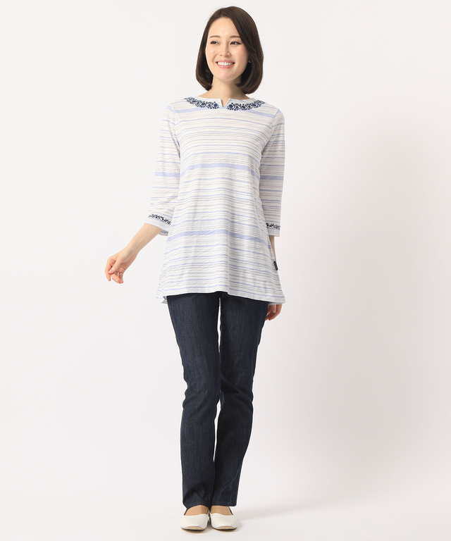 刺繍ボーダーカットチュニック