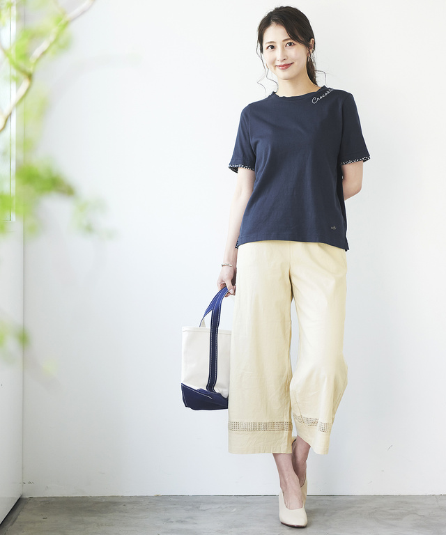 裾レースセミワイドパンツ