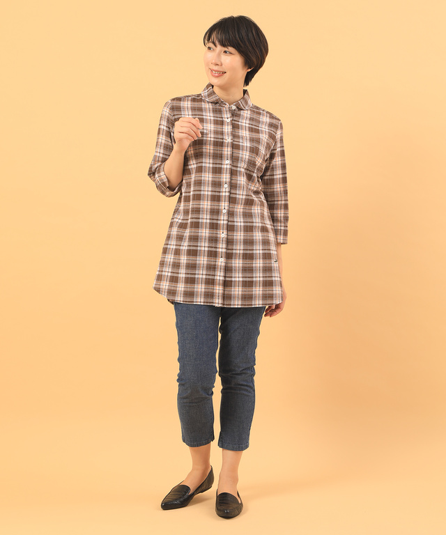 スノーリネンチェック柄チュニック【綿麻素材】