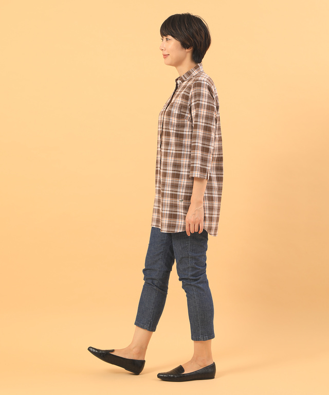 スノーリネンチェック柄チュニック【綿麻素材】