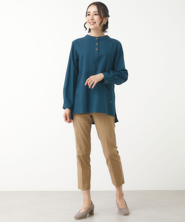 バンドカラー ギンガム チュニック