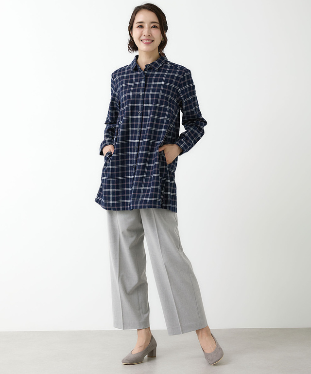 微起毛 チェック柄 チュニック【オンラインショップ限定】