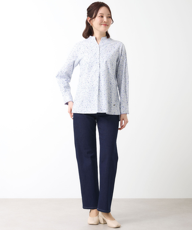 花柄 スタンドカラー チュニック