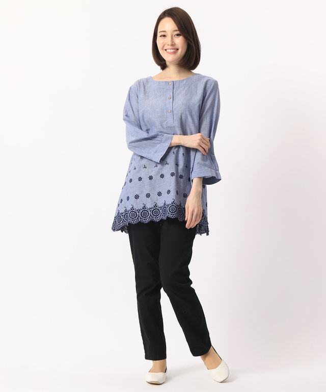 裾刺繍チュニック【UVカット】