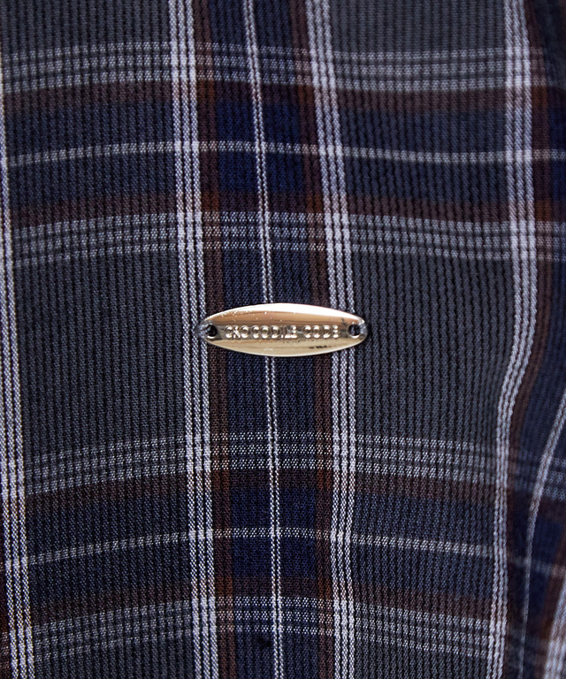 バンドカラー チェック柄 ブラウス