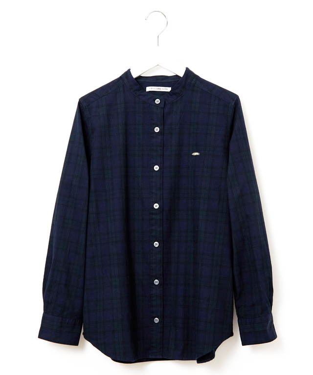 バンドカラー チェック柄 ブラウス