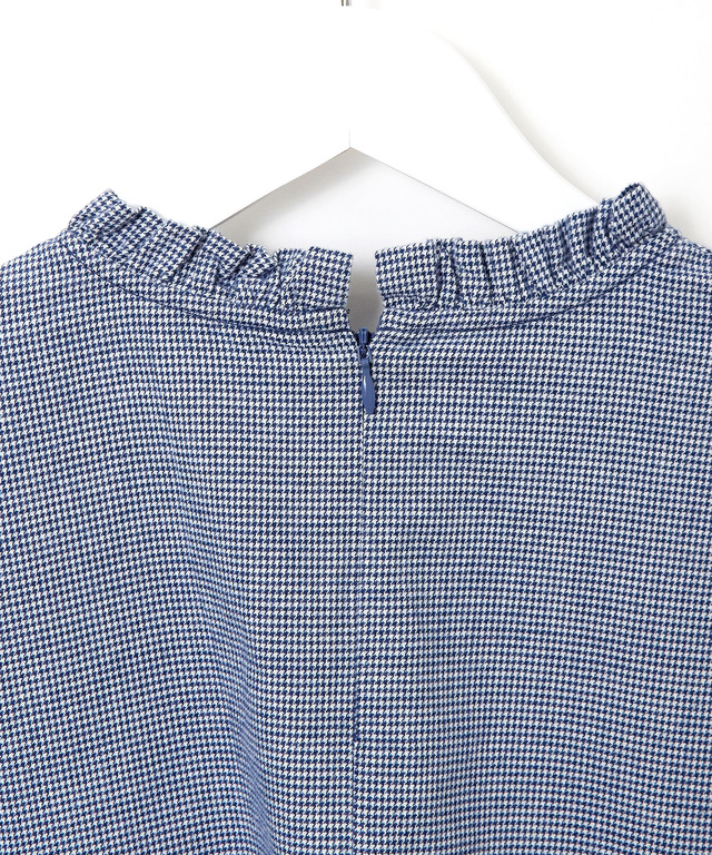 フロントギャザー 千鳥柄 ブラウス