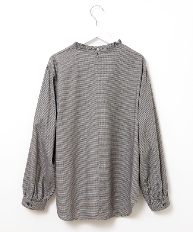 フロントギャザー 千鳥柄 ブラウス