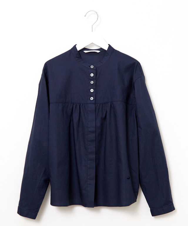 ギャザー デザイン バンドカラーブラウス