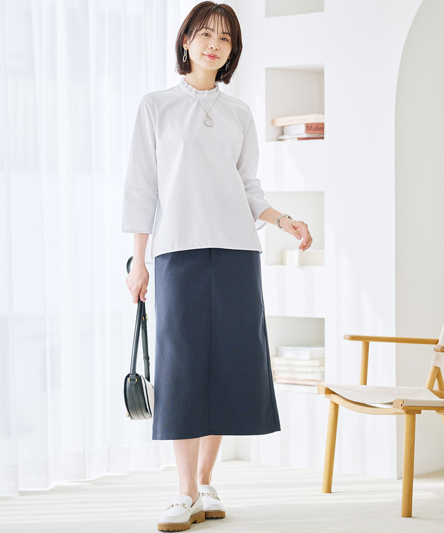 フリル襟 ストライプ ブラウス