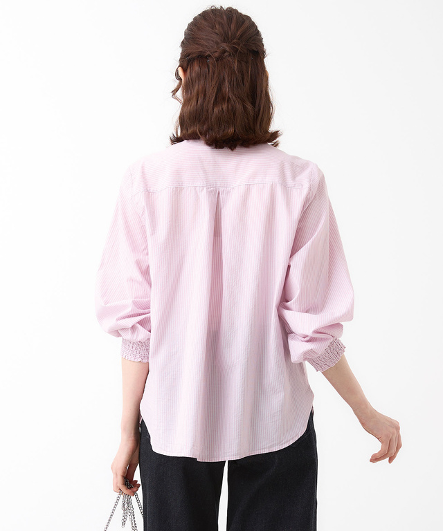 ストライプ  バンドカラー ブラウス