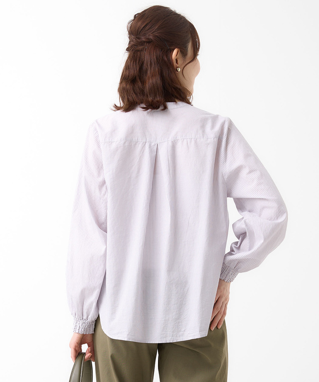 ストライプ  バンドカラー ブラウス