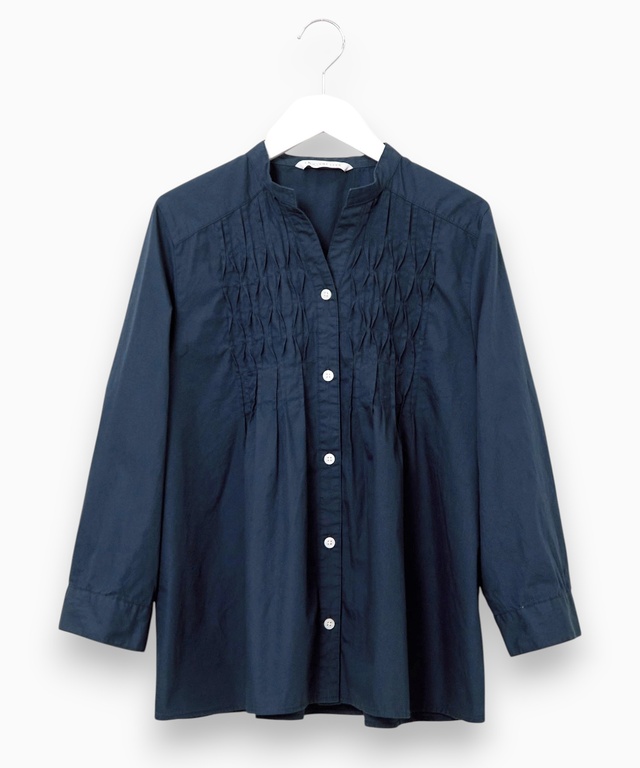 ピンタック バンドカラー ブラウス