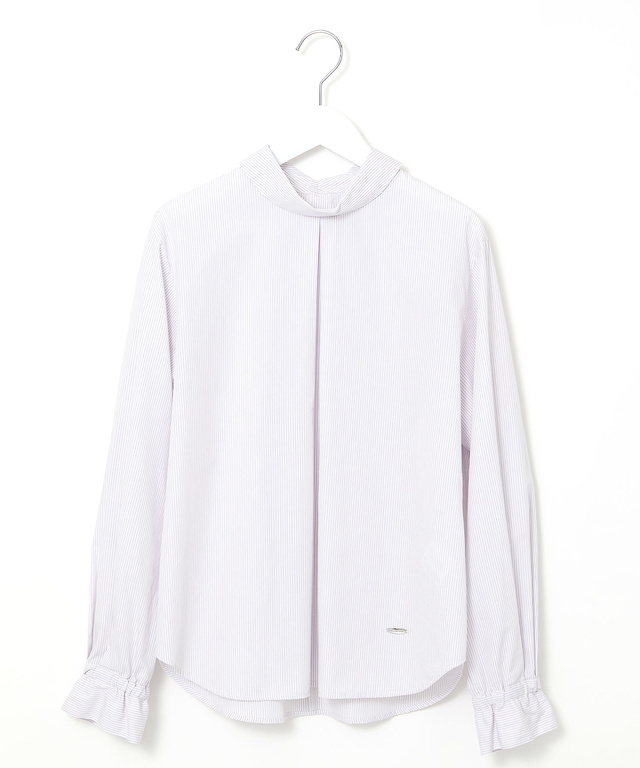 ストライプ アシンメトリー襟 ブラウス【オンラインショップ・一部店舗限定】