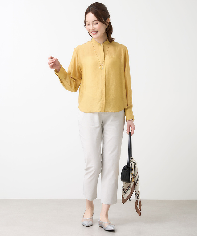 バンドカラー シアー ブラウス
