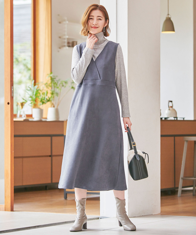 微起毛 Vネック ジャンパースカート【一部店舗限定】