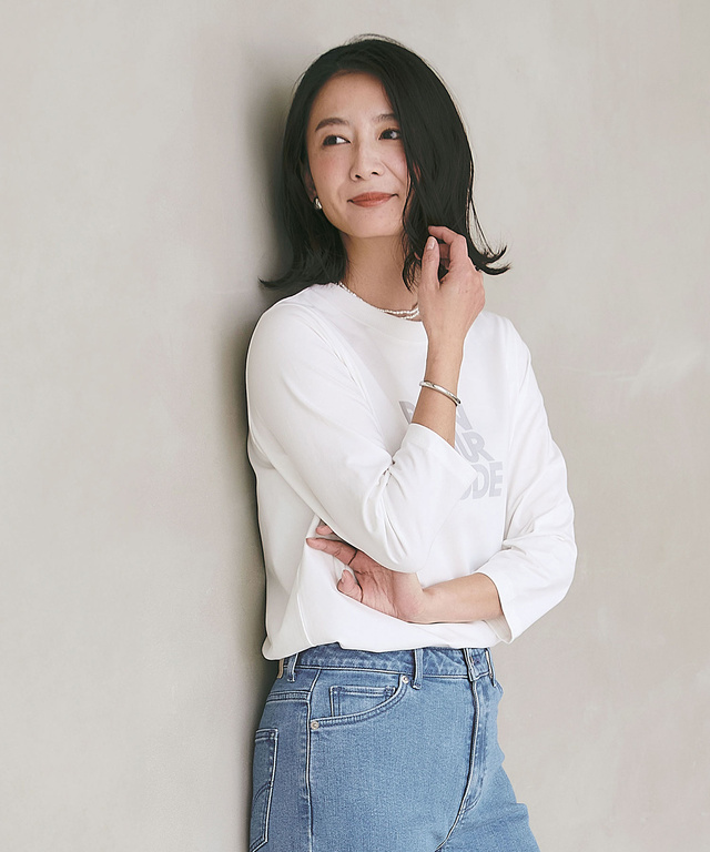 天竺 グラフィック 七分袖Tシャツ