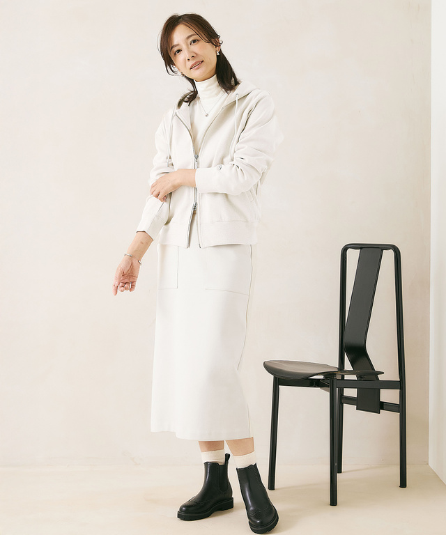 起毛 ストレッチ ハイネックカットソー