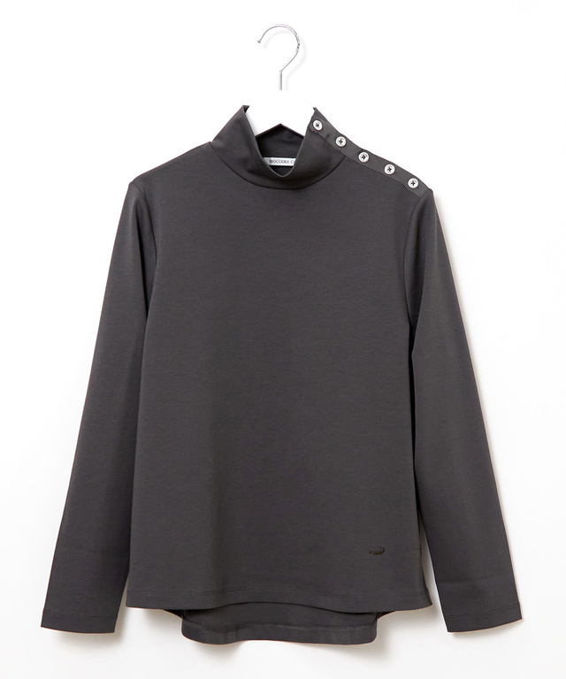 ボタン ハイネック カットソー