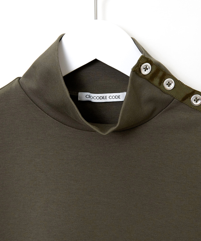 ボタン ハイネック カットソー